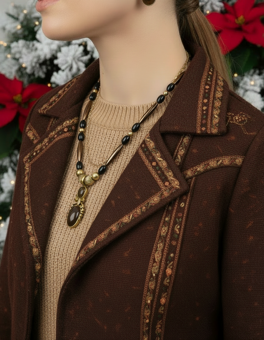 Charming Vintage Brown and Antique Gold Romance Beaded, and Chain Necklace Set with Hematite, One-of-a-Kind - handcrafted by Artistry Jewelry