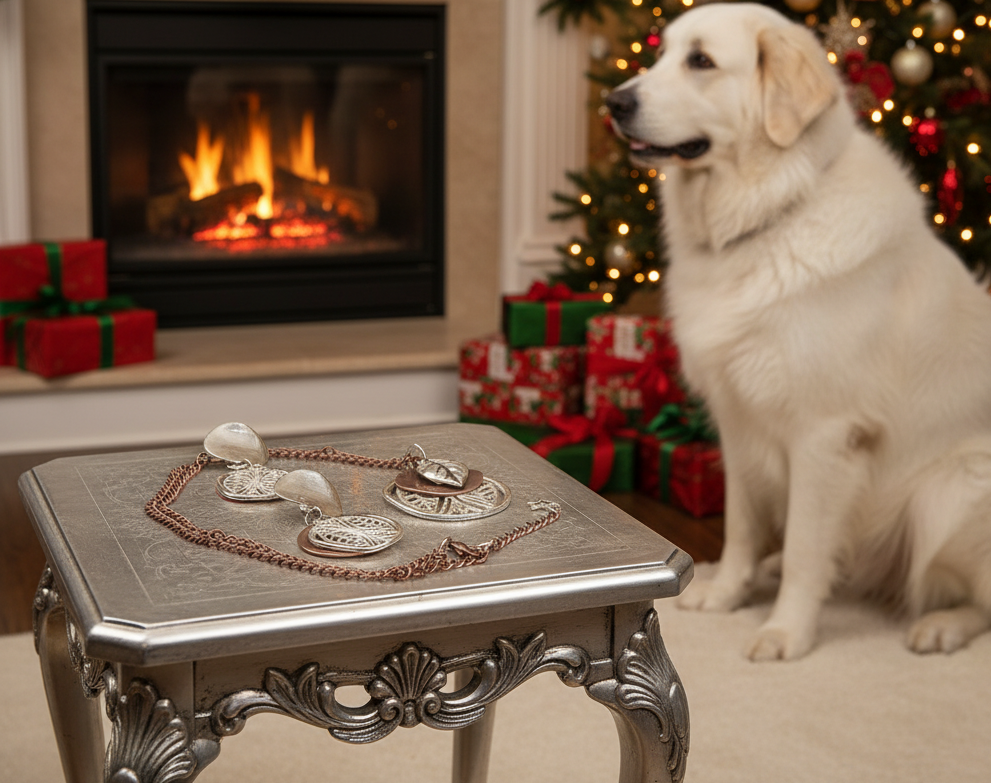 Charming Silver Leaves and Copper Discs, Copper Chain Necklace Set  One-of-a-Kind-handcrafted by Artistry Jewelry