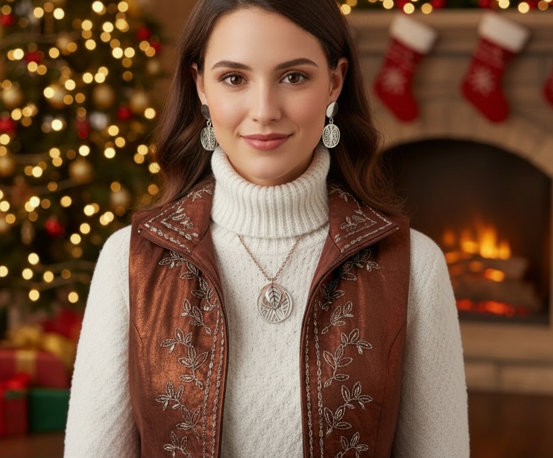 Charming Silver Leaves and Copper Discs, Copper Chain Necklace Set  One-of-a-Kind-handcrafted by Artistry Jewelry