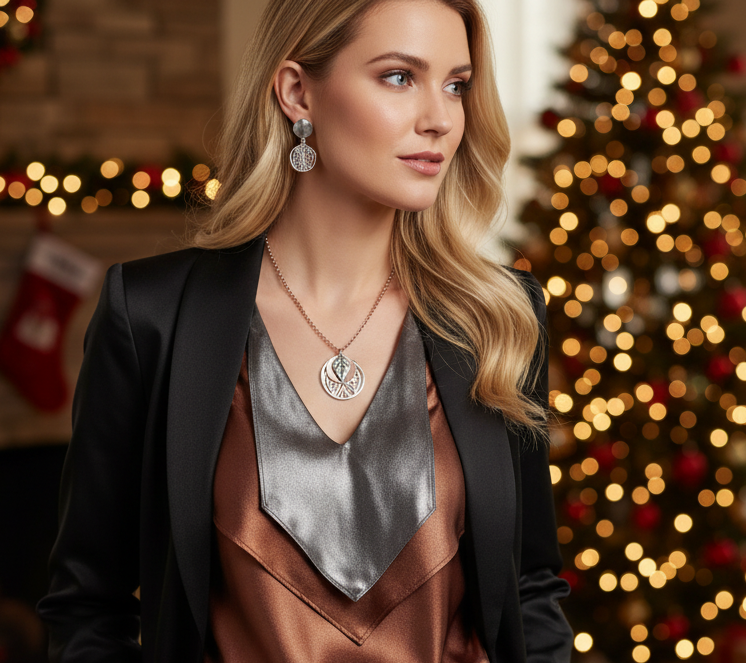 Charming Silver Leaves and Copper Discs, Copper Chain Necklace Set  One-of-a-Kind-handcrafted by Artistry Jewelry