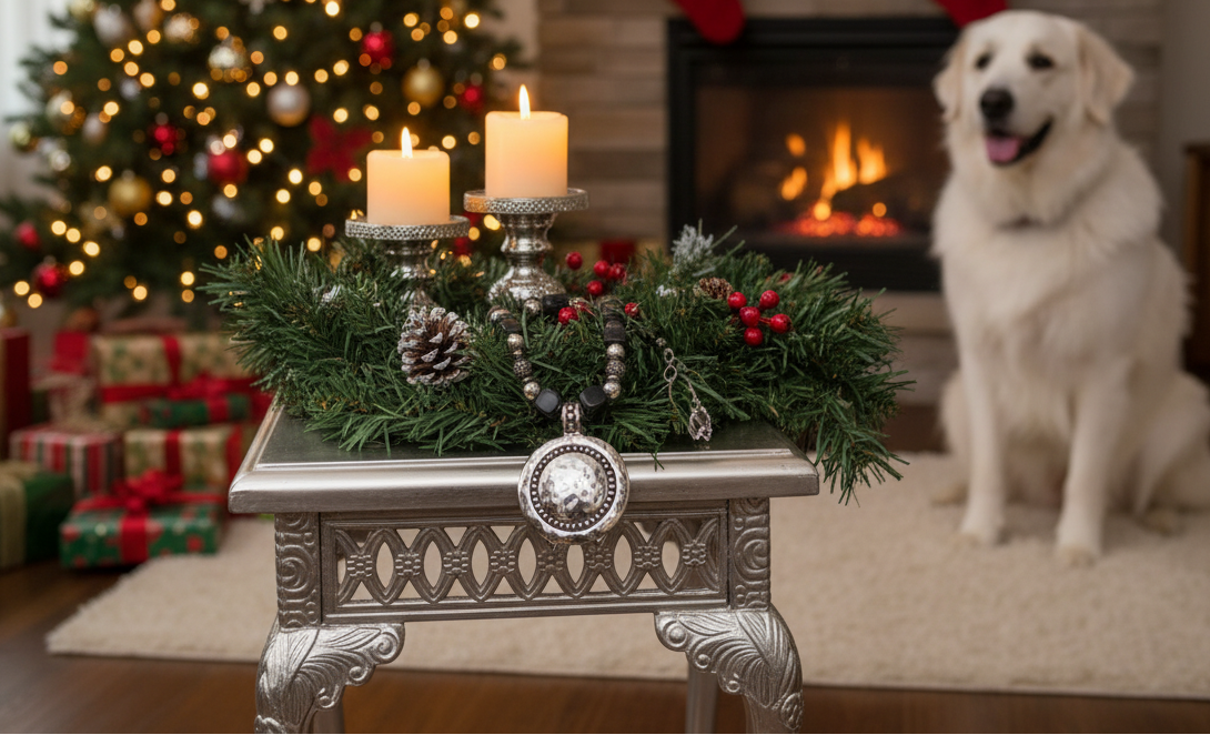 Stunning Silver & Black Pendant, Blackstone cubes and Czech Crystals, Beaded Necklace Set-crafted by Artistry Jewelry