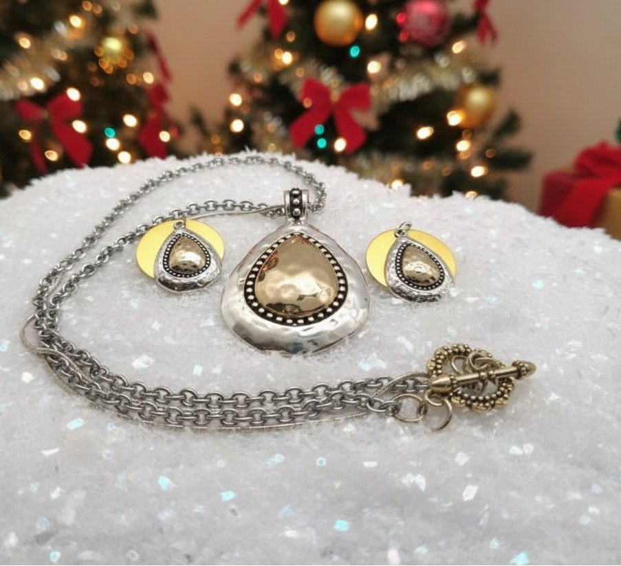Lovely Silver and Gold Teardrop Pendant, and Silver Chain Necklace Set, One-of-a-Kind-by Artistry Jewelry