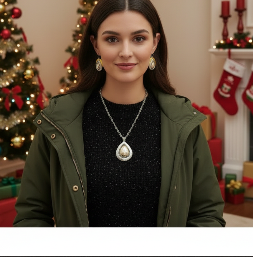 Lovely Silver and Gold Teardrop Pendant, and Silver Chain Necklace Set, One-of-a-Kind-by Artistry Jewelry