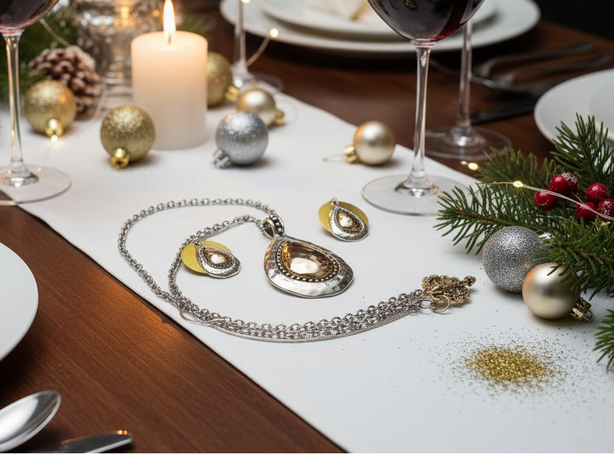 Lovely Silver and Gold Teardrop Pendant, and Silver Chain Necklace Set, One-of-a-Kind-by Artistry Jewelry