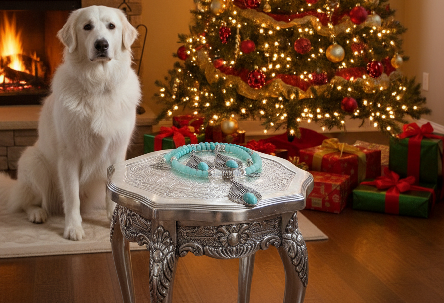 Fabulous Turquoise, Blue Crystal, Silver, and Magnesite, Semi-precious, Beaded Necklace Set - handcrafted by Artistry Jewelry