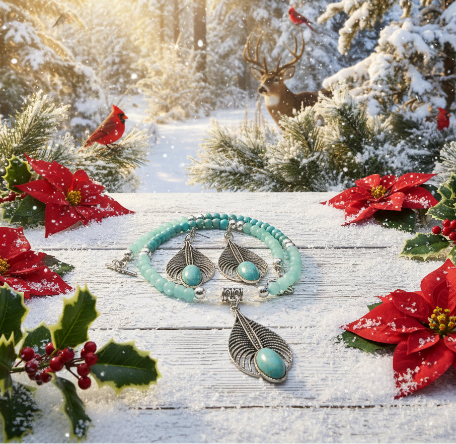 Fabulous Turquoise, Blue Crystal, Silver, and Magnesite, Semi-precious, Beaded Necklace Set - handcrafted by Artistry Jewelry