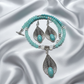 Fabulous Turquoise, Blue Crystal, Silver, and Magnesite, Semi-precious, Beaded Necklace Set - handcrafted by Artistry Jewelry