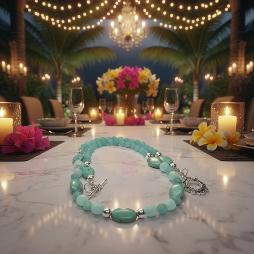Beautiful Aqua, Semi-precious Necklace with Magnesite, and Hematite-A-handcrafted by Artistry Jewelry