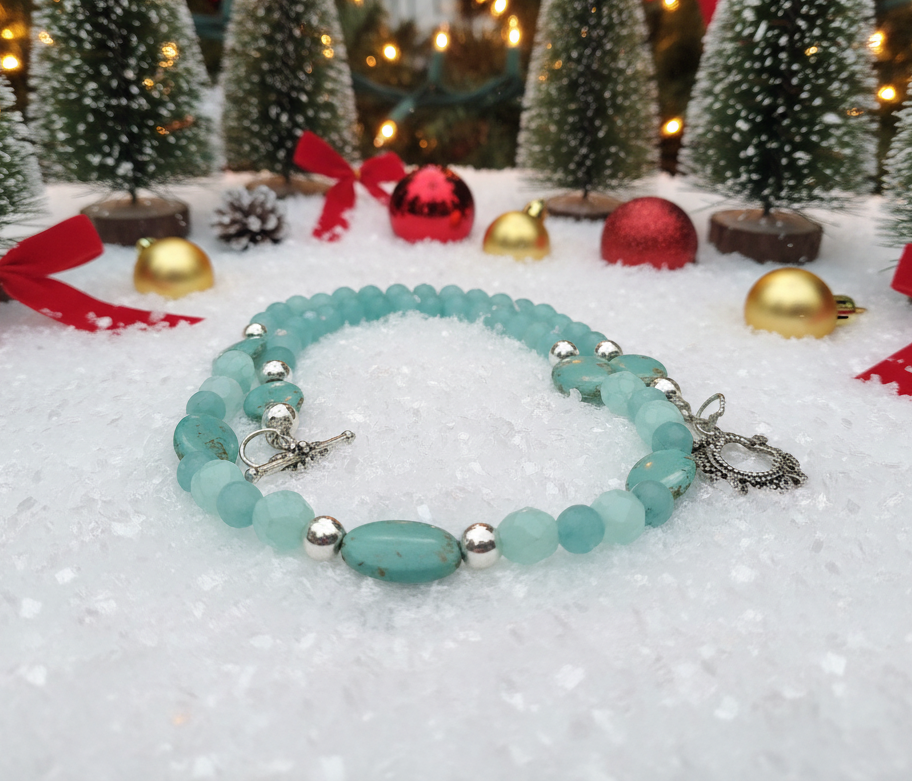 Beautiful Aqua, Semi-precious Necklace with Magnesite, and Hematite-A-handcrafted by Artistry Jewelry