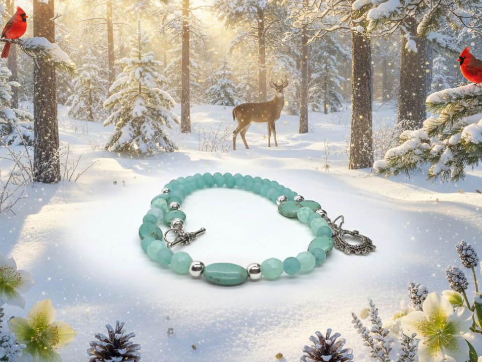 Beautiful Aqua, Semi-precious Necklace with Magnesite, and Hematite-A-handcrafted by Artistry Jewelry