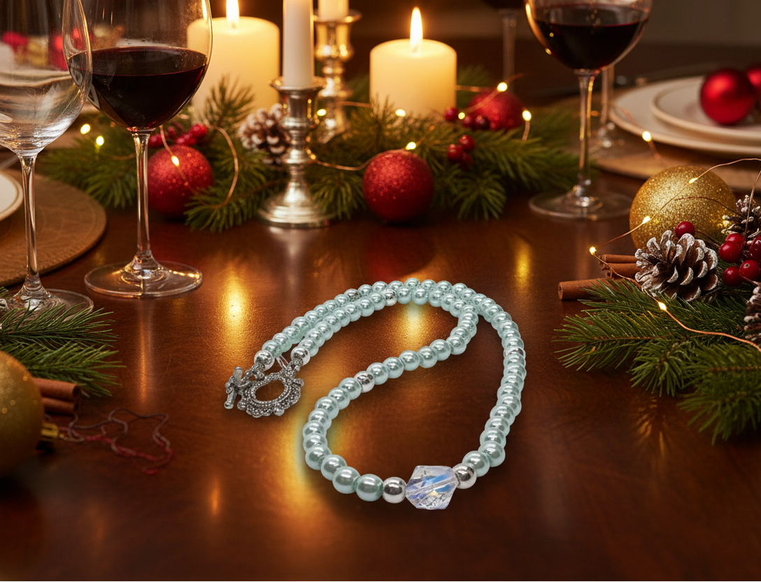 Beautiful Aqua, Semi-precious Necklace with a Cosmic Crystal, and Hematite-B-handcrafted by Artistry Jewelry