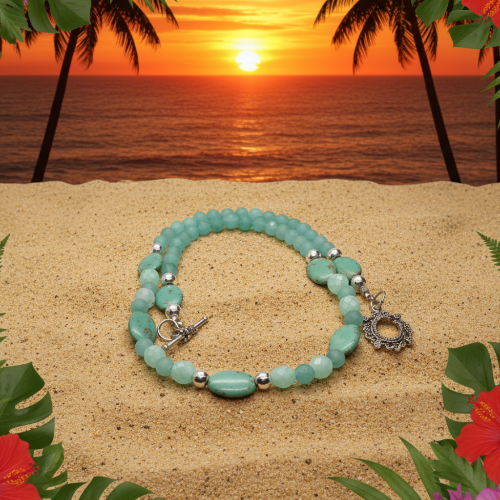 Beautiful Aqua, Semi-precious Necklace with Magnesite, and Hematite-A-handcrafted by Artistry Jewelry