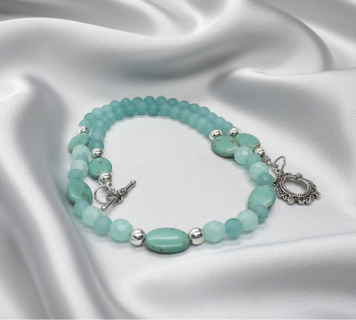 Beautiful Aqua, Semi-precious Necklace with Magnesite, and Hematite-A-handcrafted by Artistry Jewelry