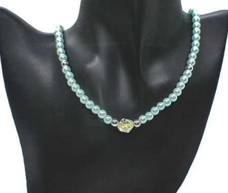 Beautiful Aqua, Semi-precious Necklace with a Cosmic Crystal, and Hematite-B-handcrafted by Artistry Jewelry