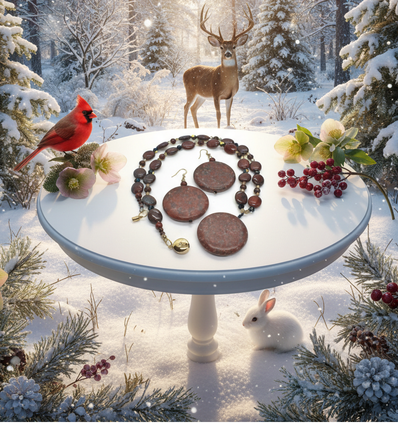 Lovely Jet Bicone Crystals, Red Feldspar, and Cubic Zirconia, One-of-a-Kind, Beaded Necklace Set-handcrafted by Artistry Jewelry