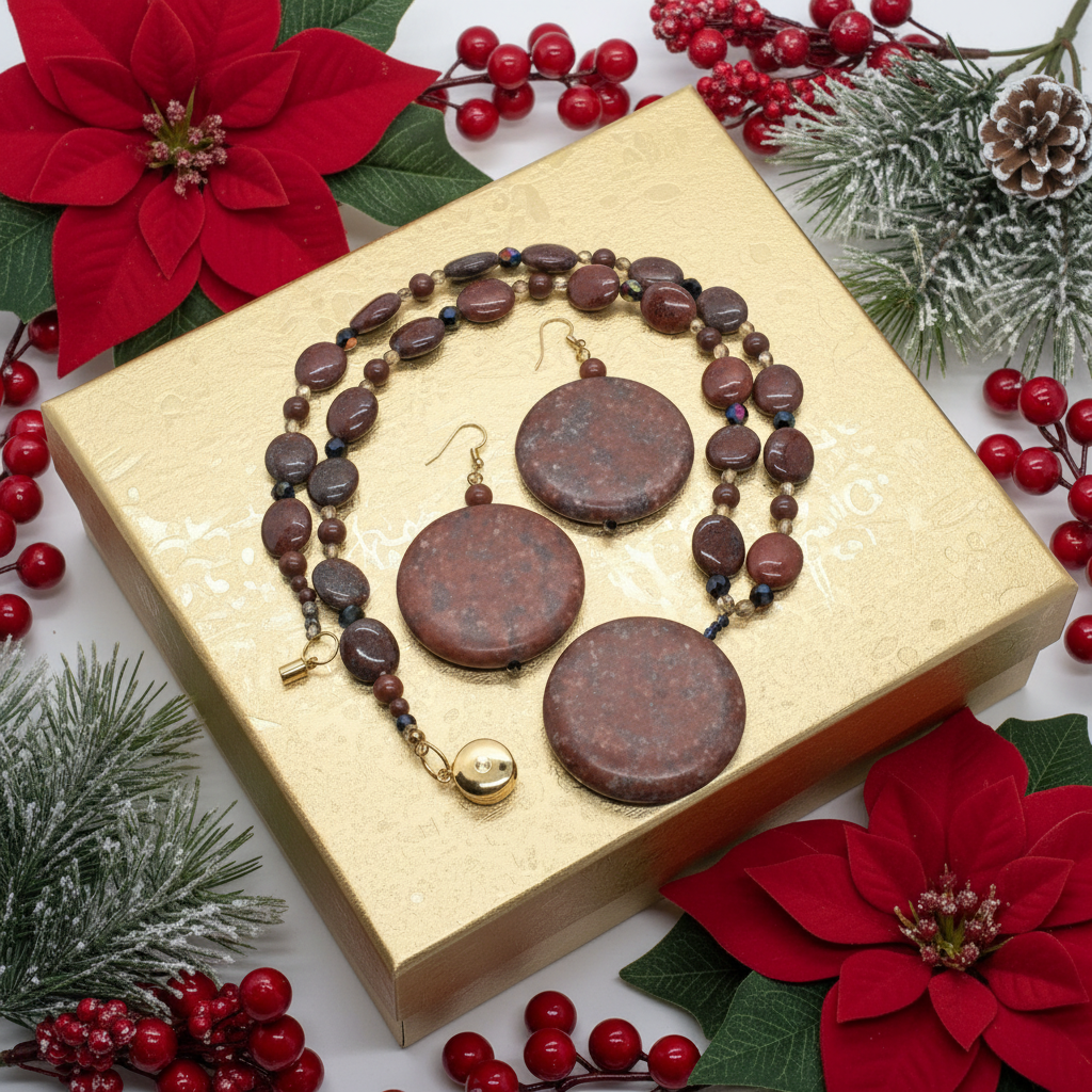 Lovely Jet Bicone Crystals, Red Feldspar, and Cubic Zirconia, One-of-a-Kind, Beaded Necklace Set-handcrafted by Artistry Jewelry