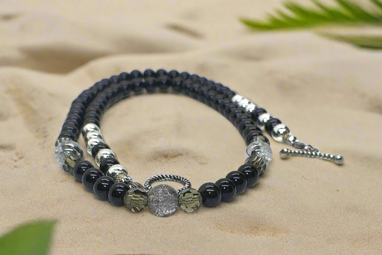 Magical Black Diamond Crystals, SP Hematite, Silver Cracked Glass Beads, One-of-a-Kind Necklace-crafted by Artistry Jewelry
