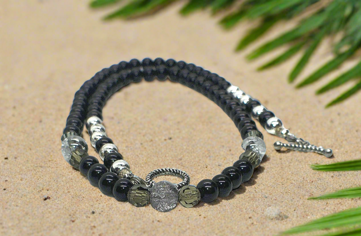 Magical Black Diamond Crystals, SP Hematite, Silver Cracked Glass Beads, One-of-a-Kind Necklace-crafted by Artistry Jewelry