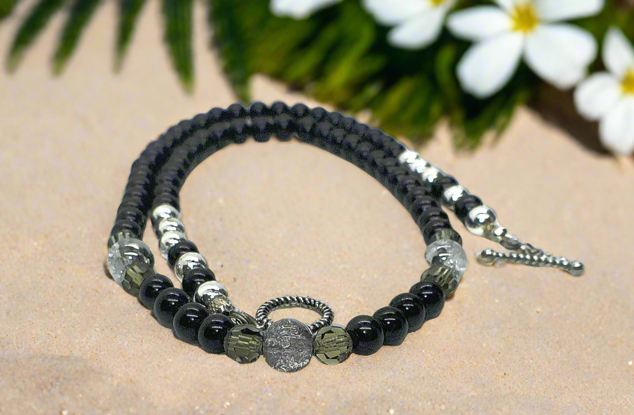 Magical Black Diamond Crystals, SP Hematite, Silver Cracked Glass Beads, One-of-a-Kind Necklace-crafted by Artistry Jewelry