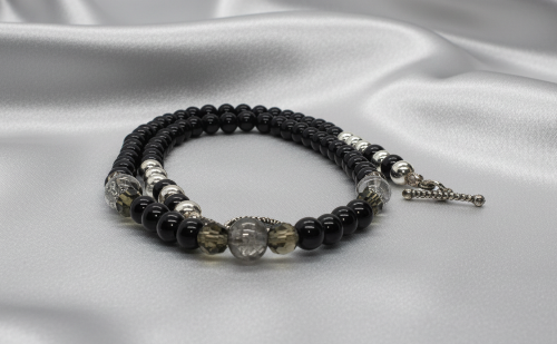 Magical Black Diamond Crystals, SP Hematite, Silver Cracked Glass Beads, One-of-a-Kind Necklace-crafted by Artistry Jewelry