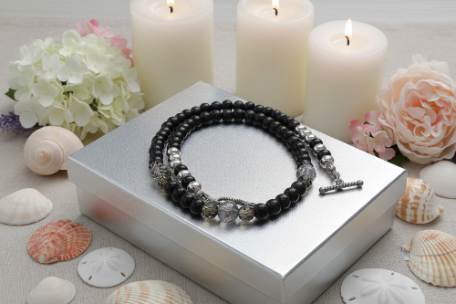 Magical Black Diamond Crystals, SP Hematite, Silver Cracked Glass Beads, One-of-a-Kind Necklace-crafted by Artistry Jewelry