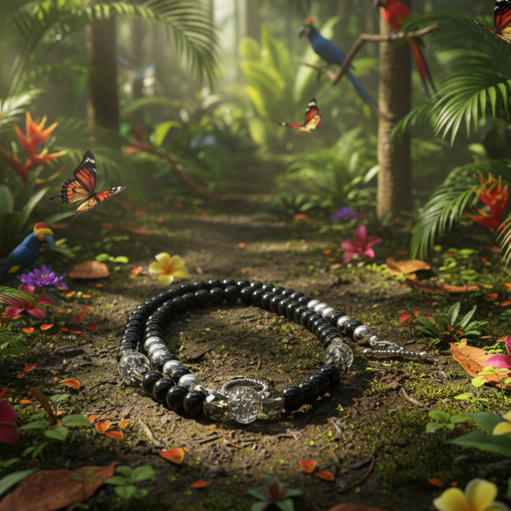 Magical Black Diamond Crystals, SP Hematite, Silver Cracked Glass Beads, One-of-a-Kind Necklace-crafted by Artistry Jewelry