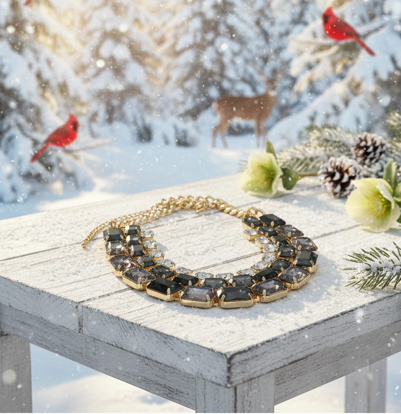 Exquisite Black Diamond and Gold Necklace