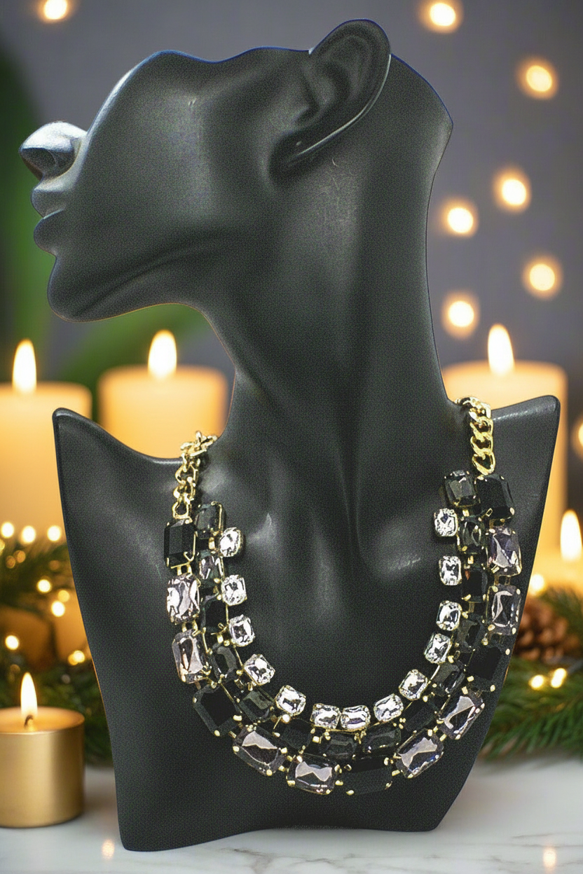 Exquisite Black Diamond and Gold Necklace