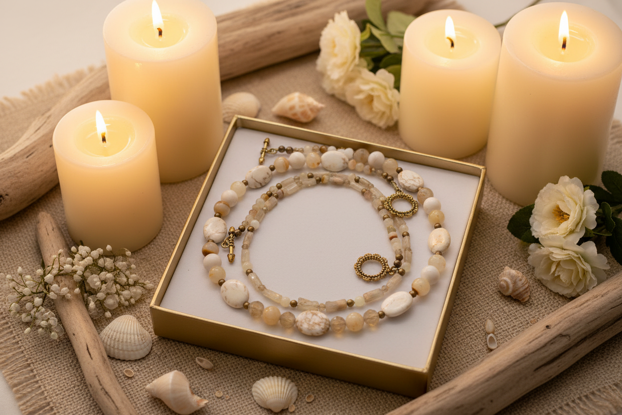 Tantalizing Opal Crystals, Natural Magnesite and Italian Onyx, Two-Strands, Beaded Necklace - crafted by Artistry Jewelry