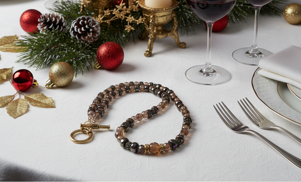 Amazing Crystal and Druk Brown Beaded,  One-of-a-Kind,  Necklace *handcrafted by Artistry Jewelry*