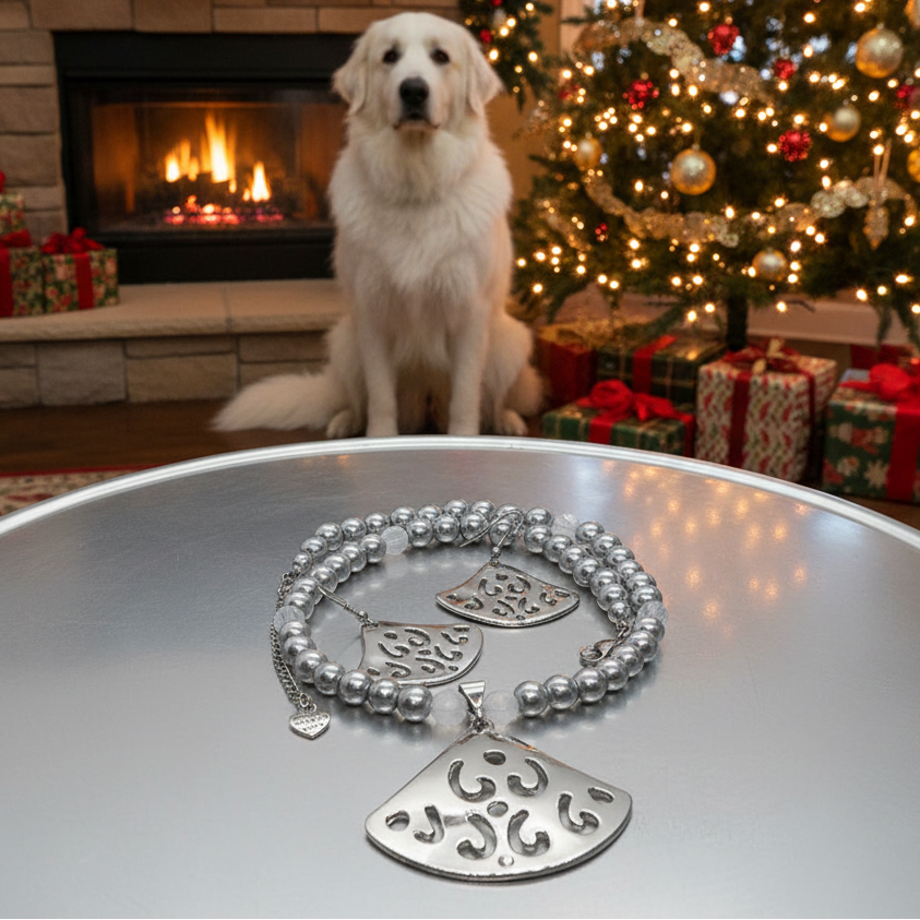Beautiful Air Blue Opal Crystals, Silver Pendant, and Rhinestones, One-of-a-Kind, Beaded Necklace Set-crafted by Artistry Jewelry