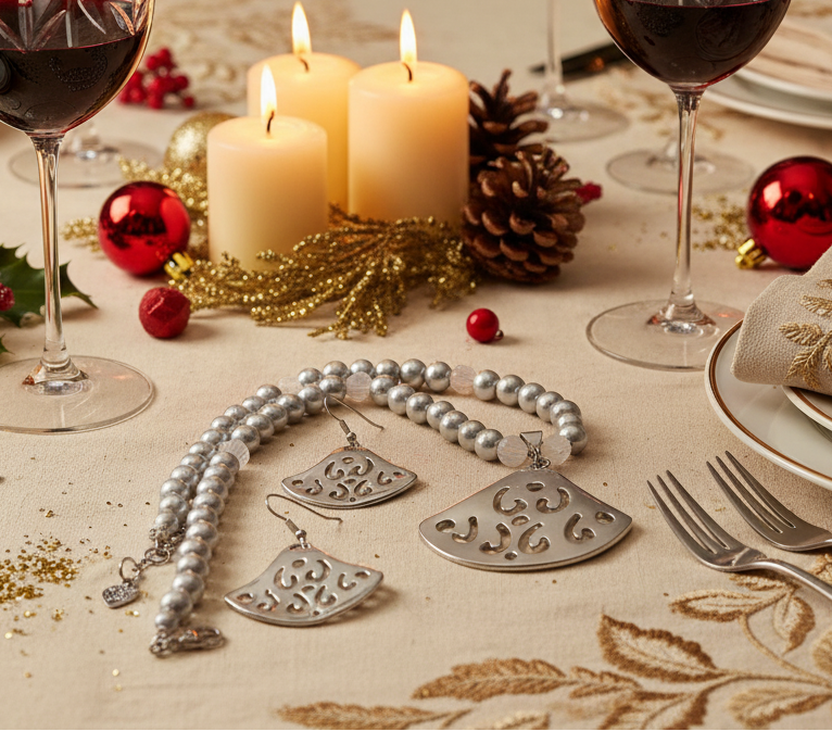 Beautiful Air Blue Opal Crystals, Silver Pendant, and Rhinestones, One-of-a-Kind, Beaded Necklace Set-crafted by Artistry Jewelry