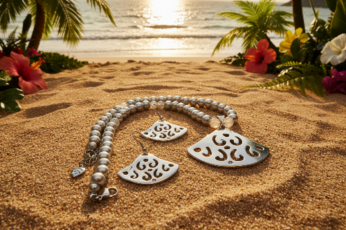 Beautiful Air Blue Opal Crystals, Silver Pendant, and Rhinestones, One-of-a-Kind, Beaded Necklace Set-crafted by Artistry Jewelry