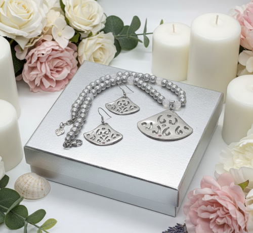 Beautiful Air Blue Opal Crystals, Silver Pendant, and Rhinestones, One-of-a-Kind, Beaded Necklace Set-crafted by Artistry Jewelry