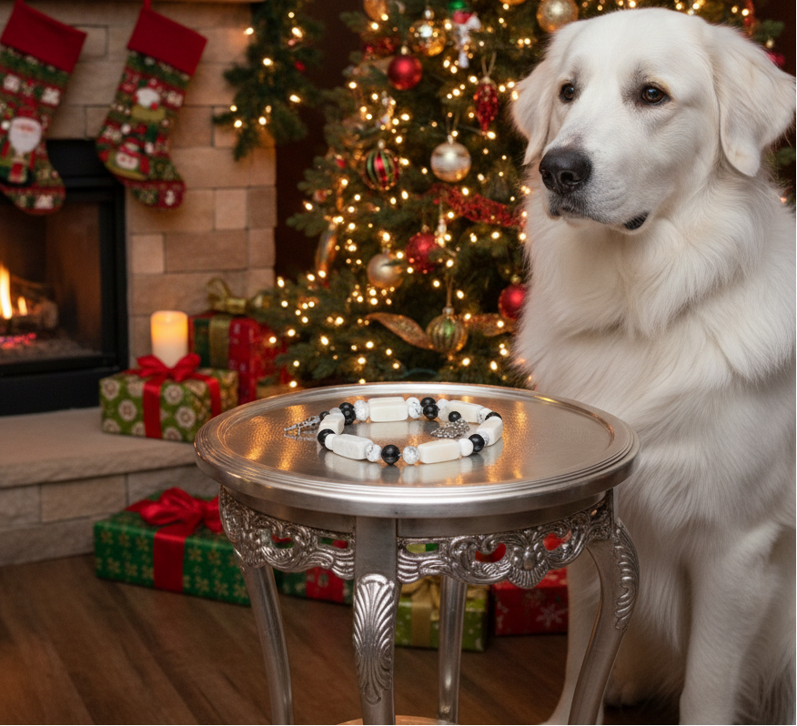 Lovely Natural Snow Quartz, Black Onyx, Howlite and Mountain Jade, Semi-precious, One-of-a -kind, Beaded Necklace A-crafted by Artistry Jewelry
