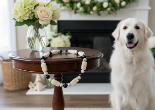 Lovely Natural Snow Quartz, Black Onyx, Howlite and Mountain Jade, Semi-precious, One-of-a -kind, Beaded Necklace A-crafted by Artistry Jewelry