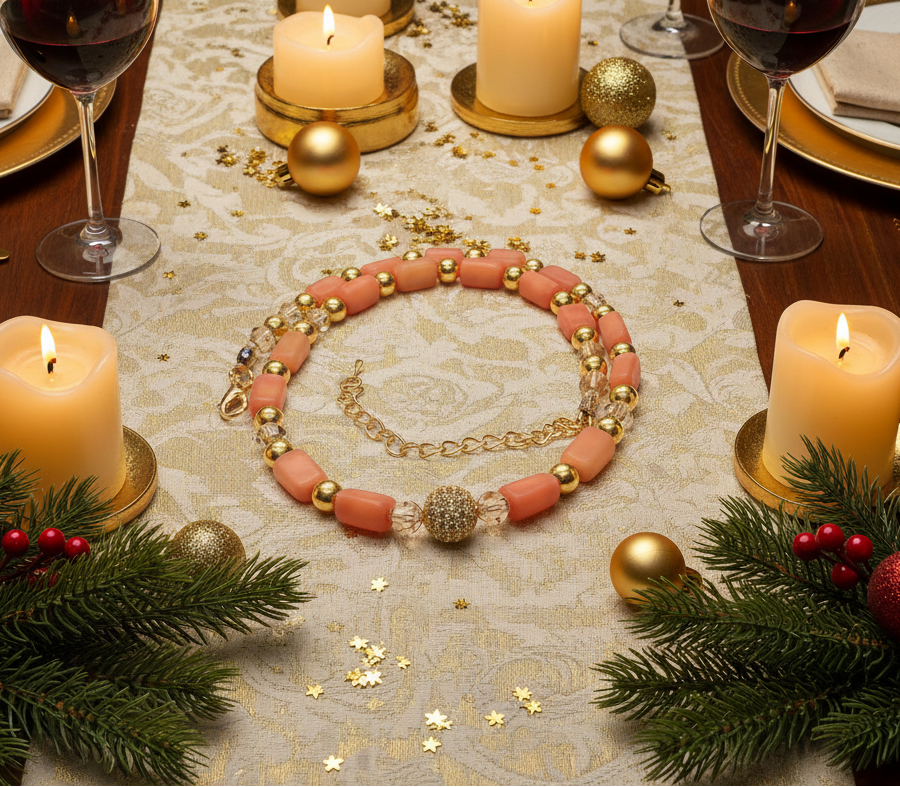 Exceptional Crystal and Buri, Peach, and Cream Beaded Necklace Set with Cubic Zirconia - handcrafted by Artistry Jewelry