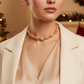 Exceptional Crystal and Buri, Peach, and Cream Beaded Necklace Set with Cubic Zirconia - handcrafted by Artistry Jewelry
