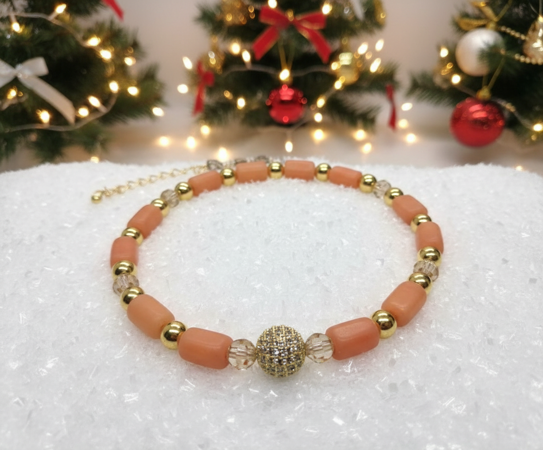 Exceptional Crystal and Buri, Peach, and Cream Beaded Necklace Set with Cubic Zirconia - handcrafted by Artistry Jewelry