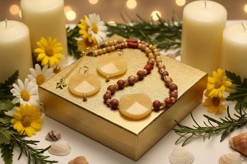 Dazzling Oranges, Tans, and Yellow Mixed Pattered Wood Beads in This Tropical Show Necklace, One-of-a-Kind-handcrafted by Artistry Jewelry