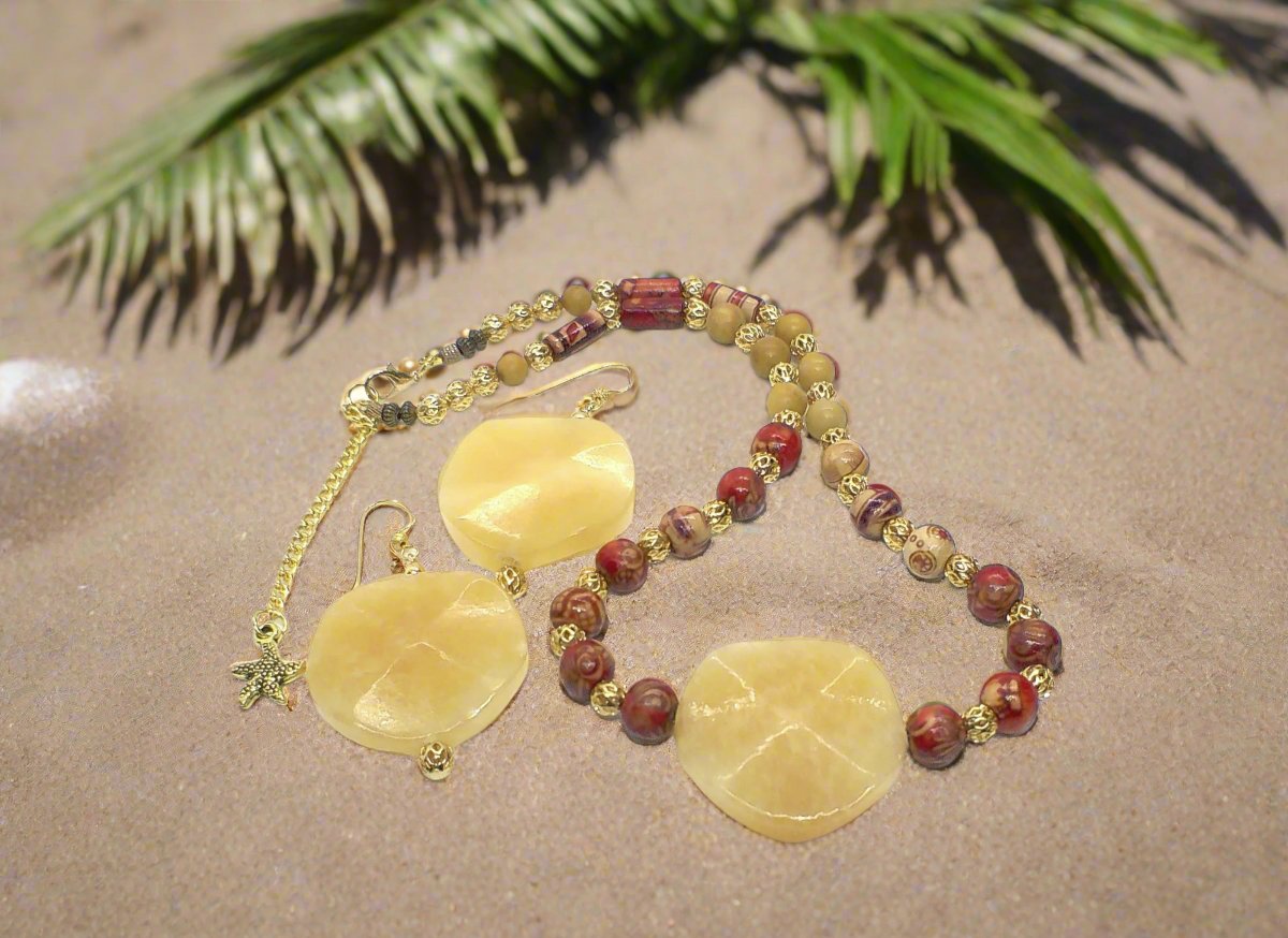 Dazzling Oranges, Tans, and Yellow Mixed Pattered Wood Beads in This Tropical Show Necklace, One-of-a-Kind-handcrafted by Artistry Jewelry