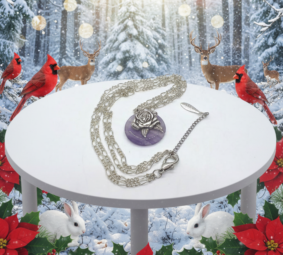 Fabulous Amethyst Stone and Sterling Silver bail, Figaro Chain Necklace
