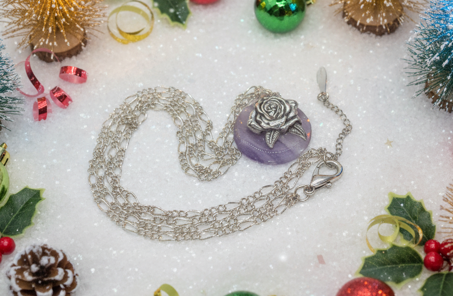 Fabulous Amethyst Stone and Sterling Silver bail, Figaro Chain Necklace