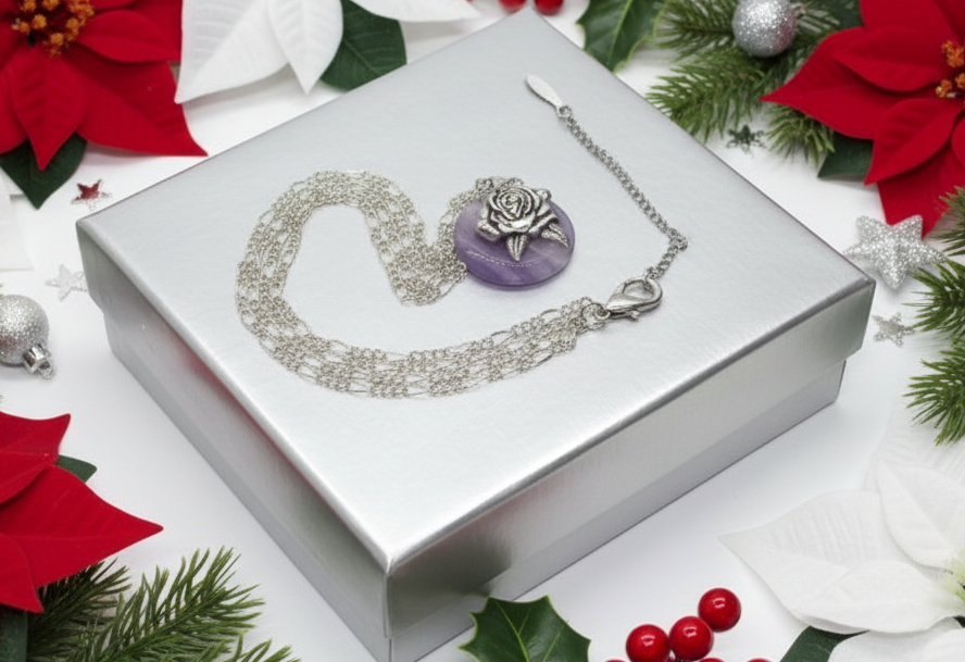 Fabulous Amethyst Stone and Sterling Silver bail, Figaro Chain Necklace