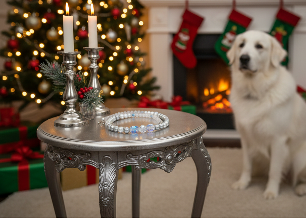 Beautiful Pearl Silver Beads with Graphic Crystals, One-of-a-Kind, Beaded Necklace - handcrafted by Artistry Jewelry