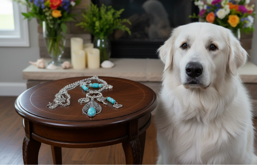 Stunning Turquoise Feather, Amazonite, Magnesite, and Tibetian Silver, Two-Strand, Chain Necklaces, One-of-a-Kind-crafted by Artistry Jewelry