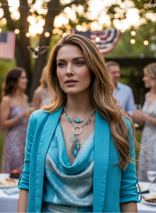 Stunning Turquoise Feather, Amazonite, Magnesite, and Tibetian Silver, Two-Strand, Chain Necklaces, One-of-a-Kind-crafted by Artistry Jewelry