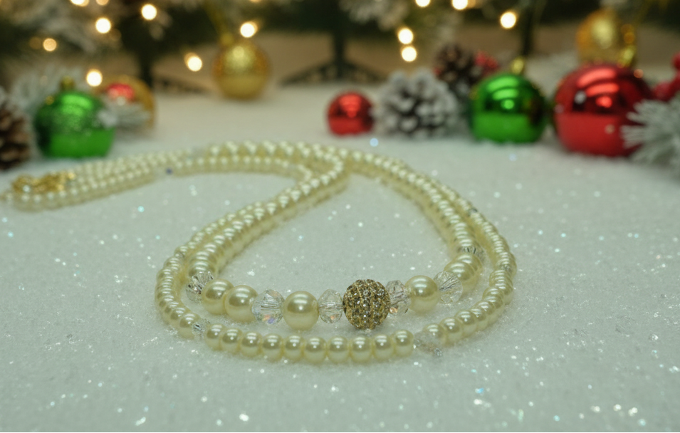 Gorgeous Yellow Pearl Beads,Briolette Crystals, and Cubic Zirconia, One-of-a-Kind Beaded Necklace-handcrafted by Artistry Jewelry