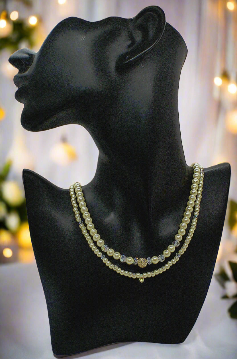 Gorgeous Yellow Pearl Beads,Briolette Crystals, and Cubic Zirconia, One-of-a-Kind Beaded Necklace-handcrafted by Artistry Jewelry