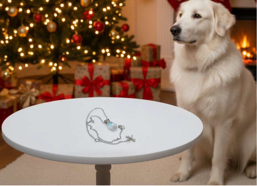 A  Beautiful Teardrop Crystal and Stainless Steel Chain Necklace, One-of-a-Kind-handcrafted by Artistry Jewelry